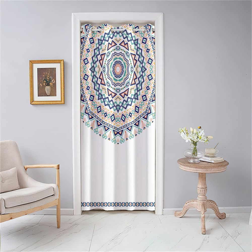 Odot Cortina de Puerta Estampado Estilo Bohemio, Cortina Opaca Interior con Ojales, Termica Aislante, Cortinas de Privacidad para Cenador, Ventana, Salón, Cocina, Armario (120x180cm,Mandala)