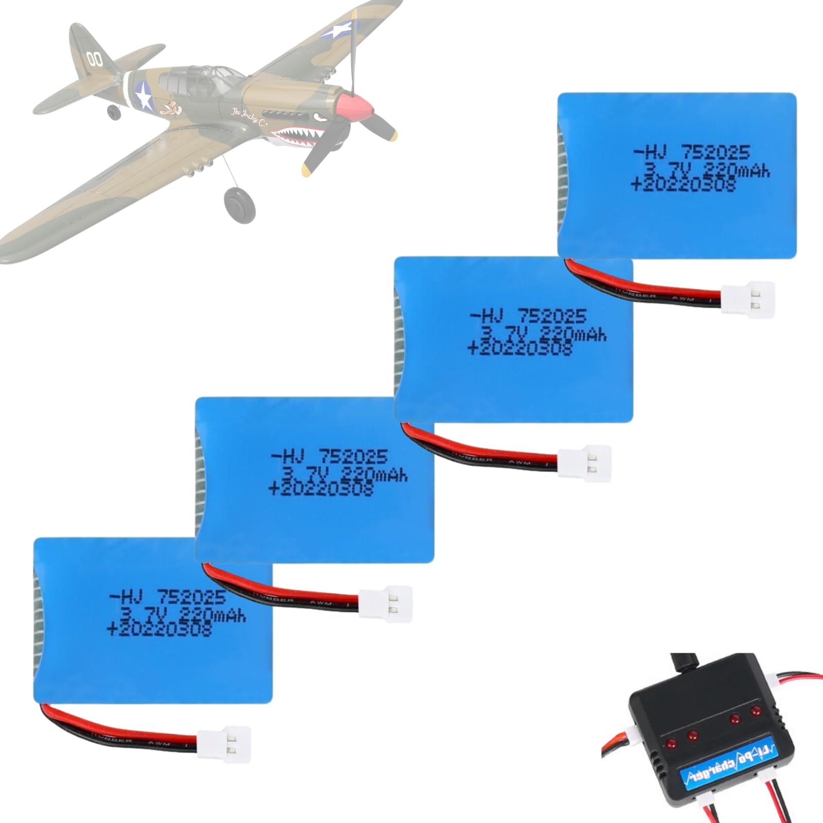 3.7V 220mAh 752025 25C Li-ion Rechargable Batteries Compatible with DEERC F35, LEAMBE P-40 Warhawk/Holystone,SYMA Q11 H99W H6C H31 H98 TR-C385 TR-F22