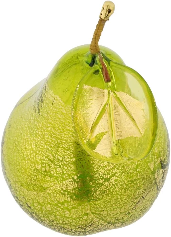 Glass Of Venice Murano Glass Italian Green Pear Fruit Handmade Collectible Figurine for Kitchen Dining Room Home Decoration. Blown Glass Artisan Gift Made in Italy