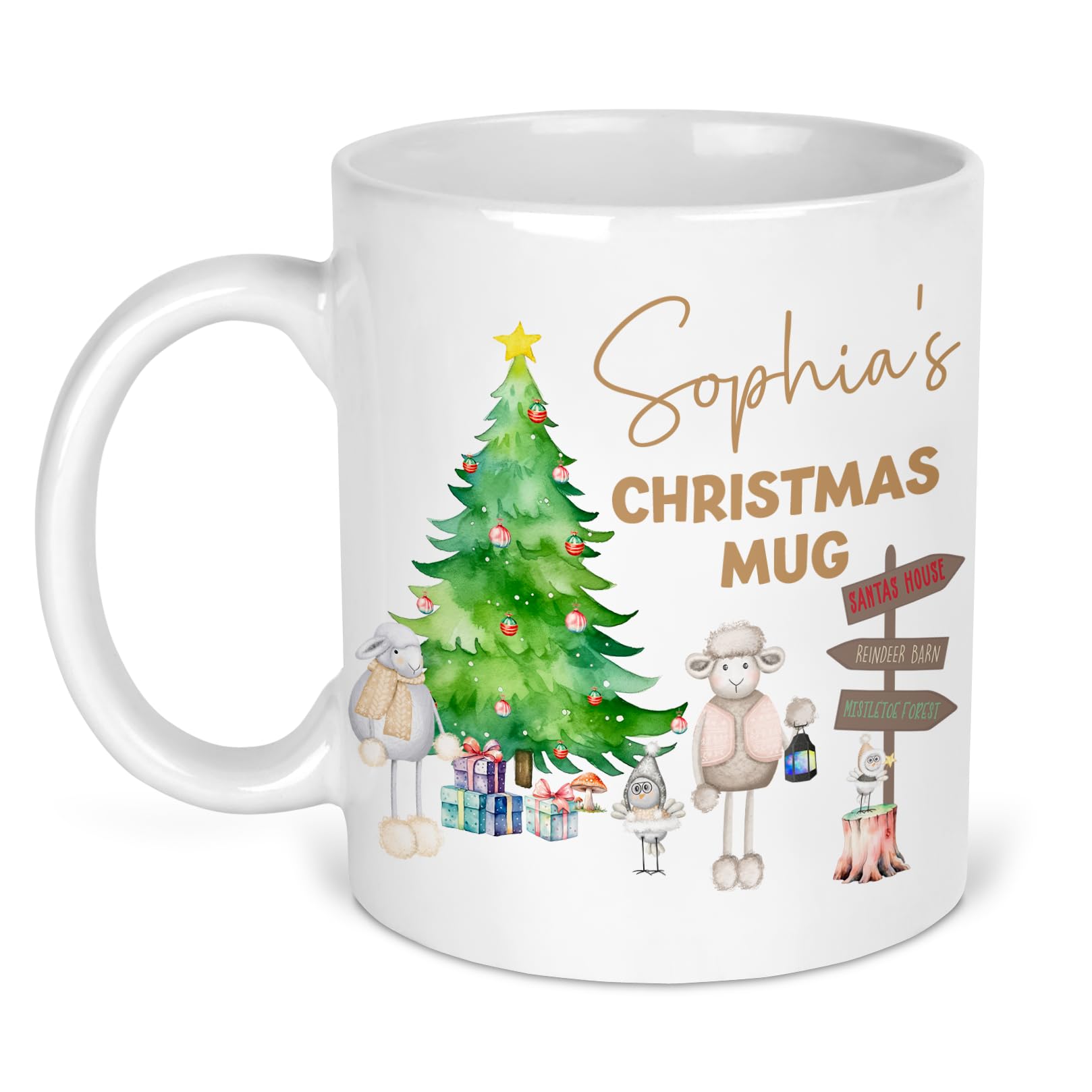 Custom Personalised Christmas Mug with Any Name - Available in Kids Enamel or Adult Ceramic - Elegant Festive Design - Hot Chocolate on Christmas Eve - Perfect for Christmas Eve Box (Adult (Ceramic))