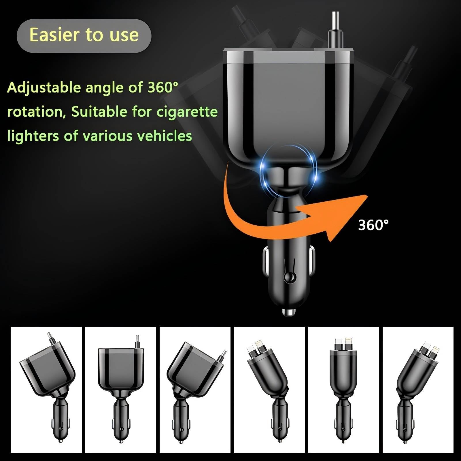 SNZ Caricatore Auto USB C 60W Retrattile, PD 3.0 Accessori Auto Interno, Adattatore accendisigari usb per auto,Gadget macchina fit iPhone 16 15 14 13 Pro Max Plus iPad Galaxy S25 S24 S23 Ultra