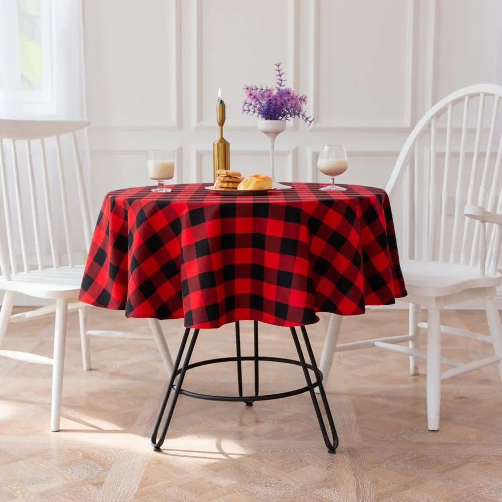 Nappe à Carreaux Rouge Noir Ronde DIA 140 CM pour Table de Fête et Restaurant
