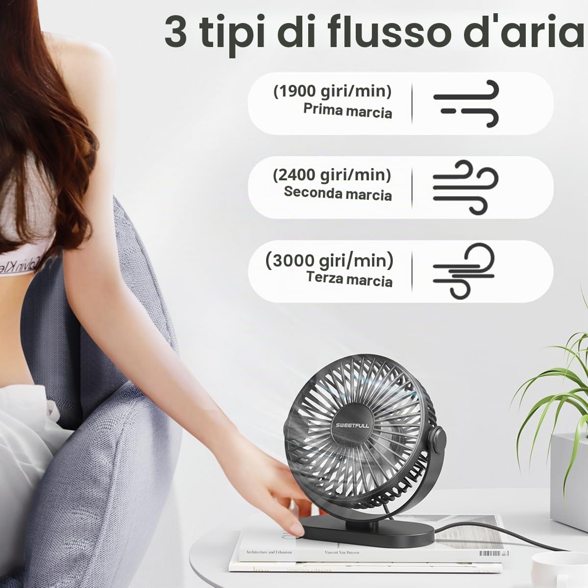 Mini Ventilatore da Scrivania USB, Piccolo Silenzioso 3 Velocità Rotazione a 360° Regolabile 12.7 cm Gadget di Raffreddamento da Tavolo per Ufficio su Scrivania (Nero)