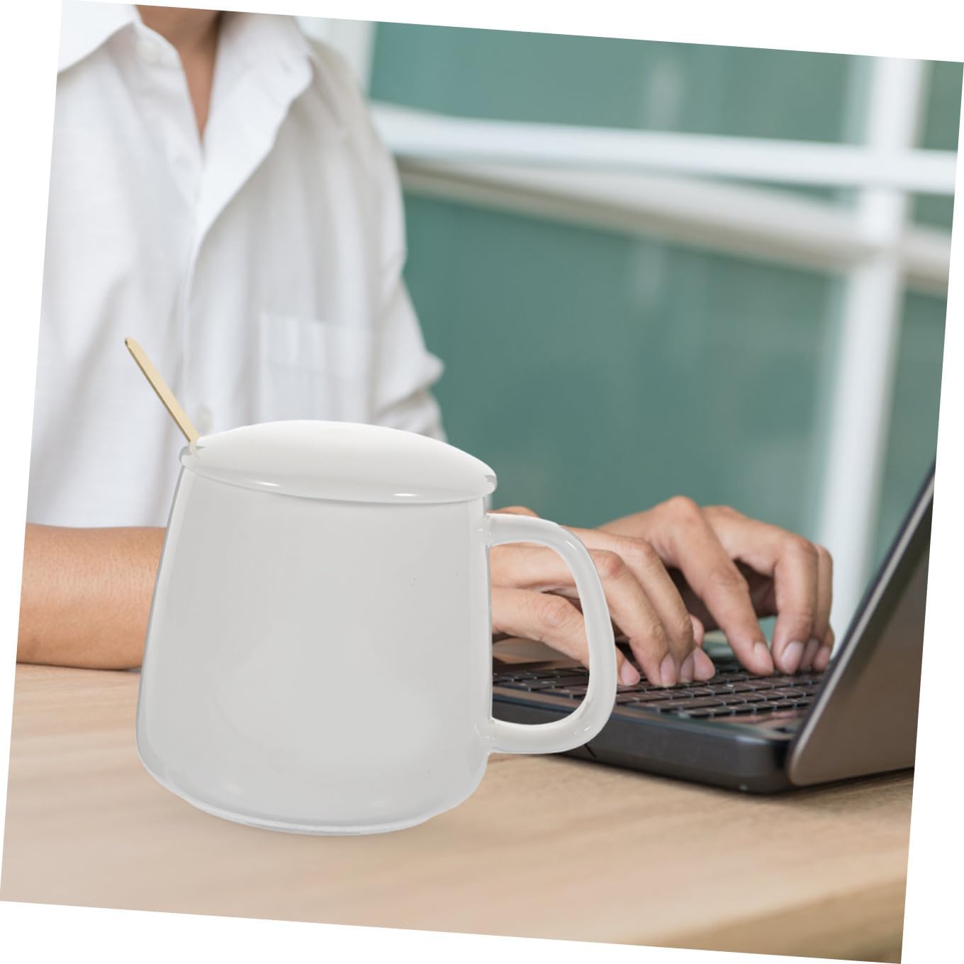 VANZACK Ceramic Coffee Mug Warmer with 55℃ Thermostat USB Heating Cup Coaster for Milk Heating, Cream Color Sensor Home Office Beverage Warmer