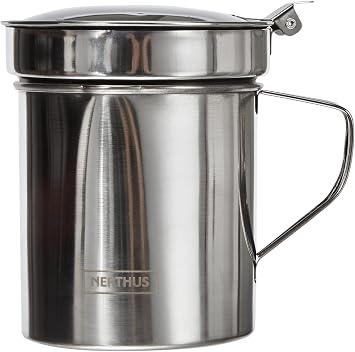 Nerthus FIH 831 Stainless Steel Grease Pot Oil Dispenser 425 ml with Filter Ideal for Kitchen and Roasting
