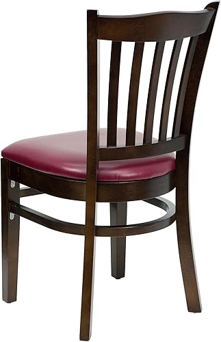Miniatura 5 de Flash Furniture HERCULES Series - Silla de restaurante de madera de nogal, con respaldo de listones verticales, asiento de vinilo color burdeos