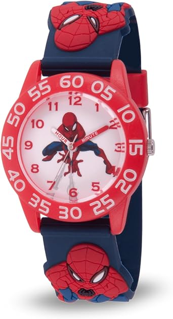 Marvel Spiderman Watch for Kids - Spiderman Watch Boys - Spider-Man Watches for Boys 4-6 - Toys - Kids - Marvel Toddler - Teen - Dark Blue Case - Multicolor 3D Strap
