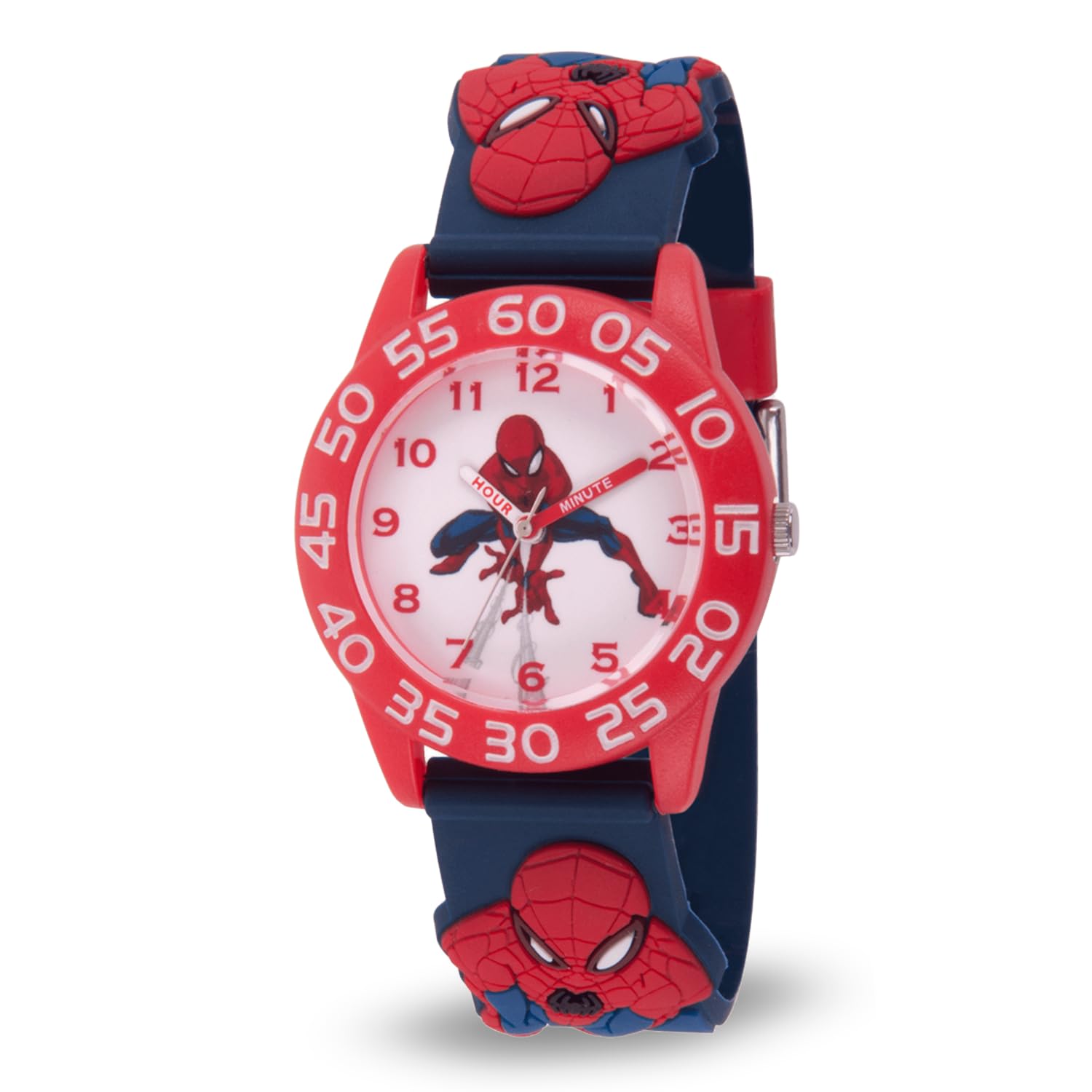 Marvel Spider-Man - Orologio analogico al quarzo con cinturino in 3D per insegnare l'ora, Blu, Cinturino