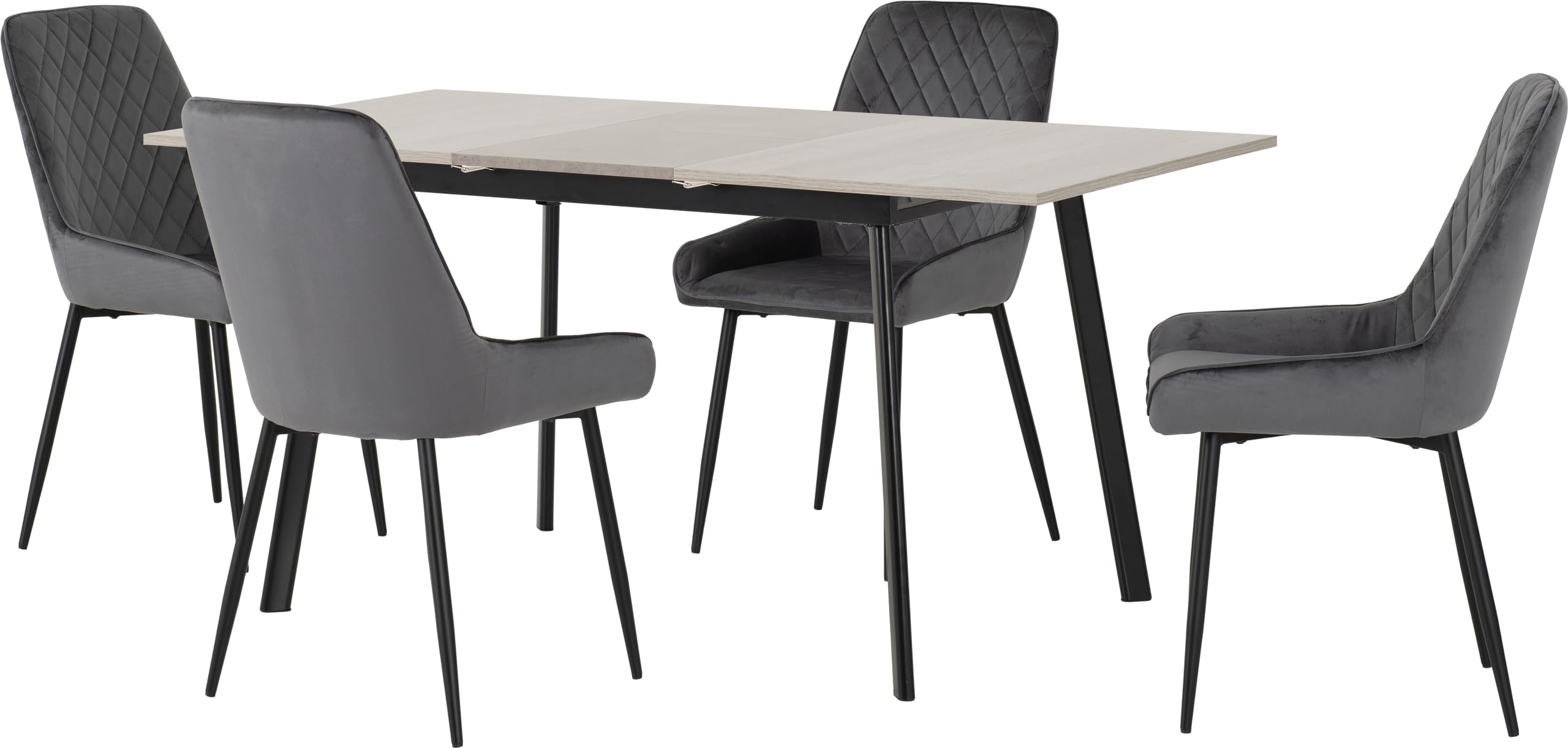 Seconique Avery 4 Seater Extending Dining Set - Concrete and Grey Velvet Chairs