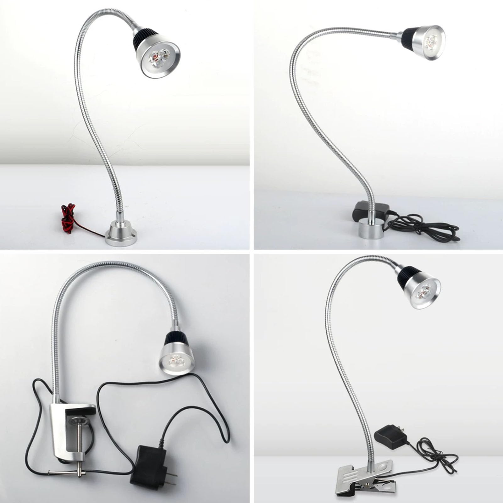 Elastyczna Lampa Robocza LED z Różnymi Opcjami Montażu, Elastyczna Lampa Stołowa z Giętką Szyjką, Szybkie Odprowadzanie Ciepła, do Szycia i Obróbki CNC(Screw Base 3W AC24-36V)