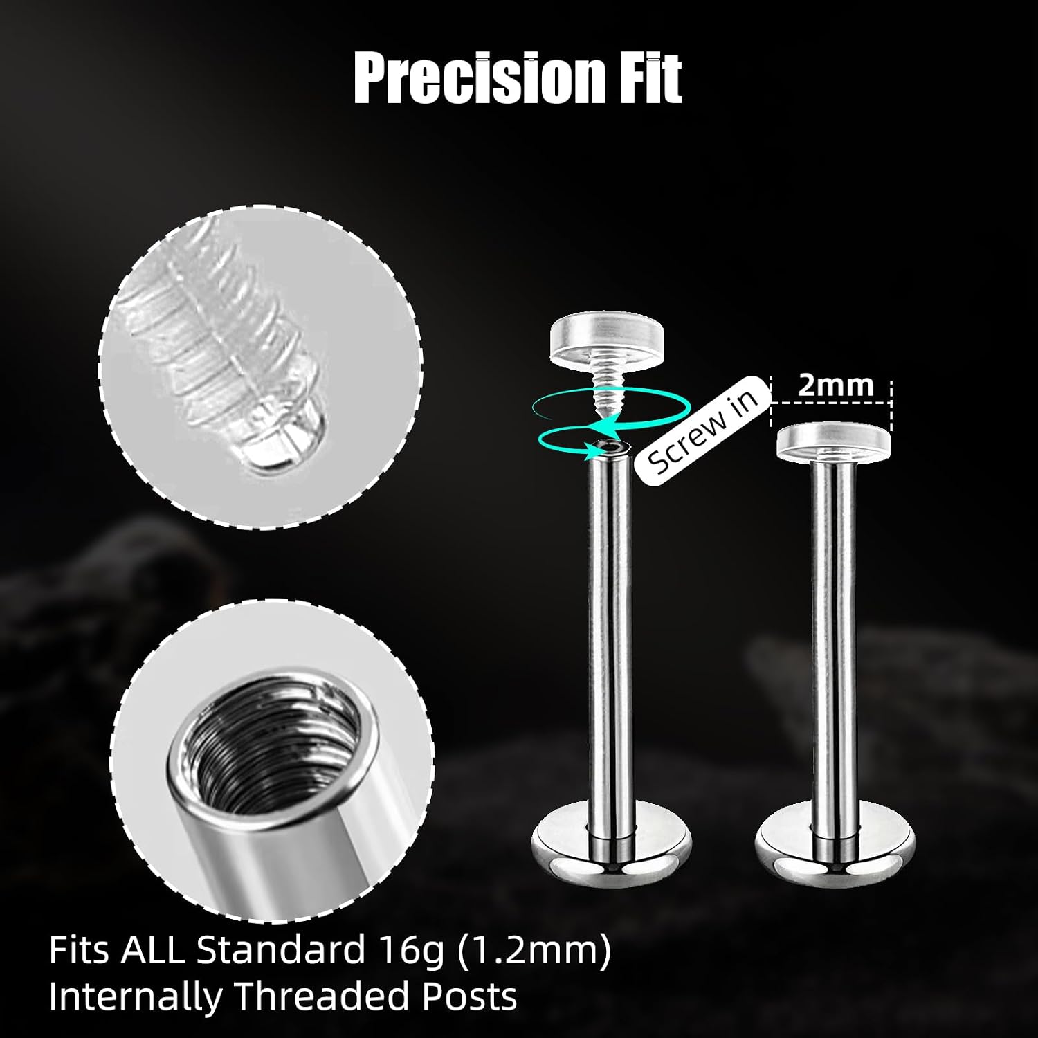Invisible Piercing Retainers - 20 pcs 16g (1.2mm) Internally Threaded Clear Stud Tops for Nose Studs, Lip Rings, Cartilage - Screw-On Replacement Ends for Work, School, Family - Keep Your Existing Metal Post, Swap in Under 1 Minute