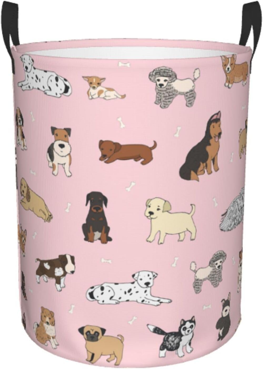 Cute Dogs Animals Round Laundry Hamper Cartoon Dog Pets Storage Basket Toys Clothes Organizer Bin For Home Bathroom Bedroom Dorm Nursery, 38l