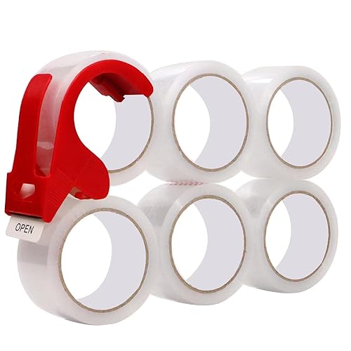 6 rollos de cinta de embalaje transparente para envío, cinta de embalaje de 2 pulgadas x 60 yardas con un dispensador de cinta, adhesivo fuerte y