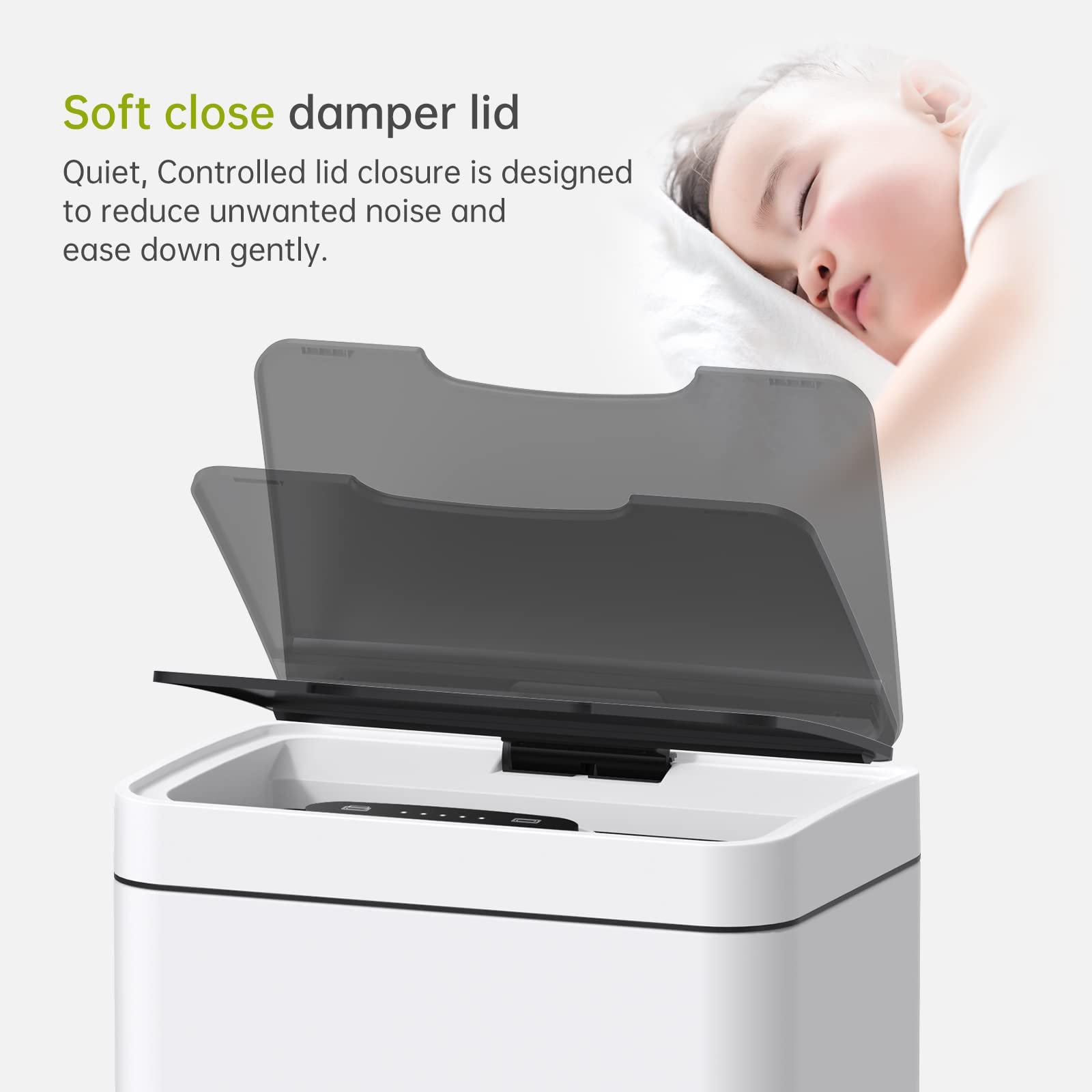 Mbillion Automatischer Mülleimer, 50L, Berührungsloser Sensor, Edelstahl, Intelligenter Mülleimer mit Deckel für Küche, Schlafzimmer, Home Office (Weiß)