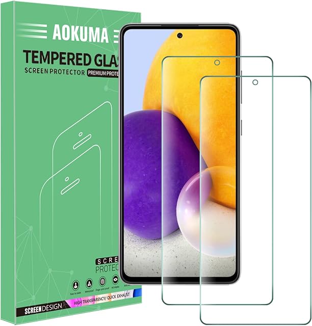 AOKUMA Samsung Galaxy A72 Tempered Glass Screen Protector, [2 Pack] Premium Quality Guard Film, Case Friendly, Comfortable Round Edge,Shatterproof, Shockproof, Scratchproof oilproof