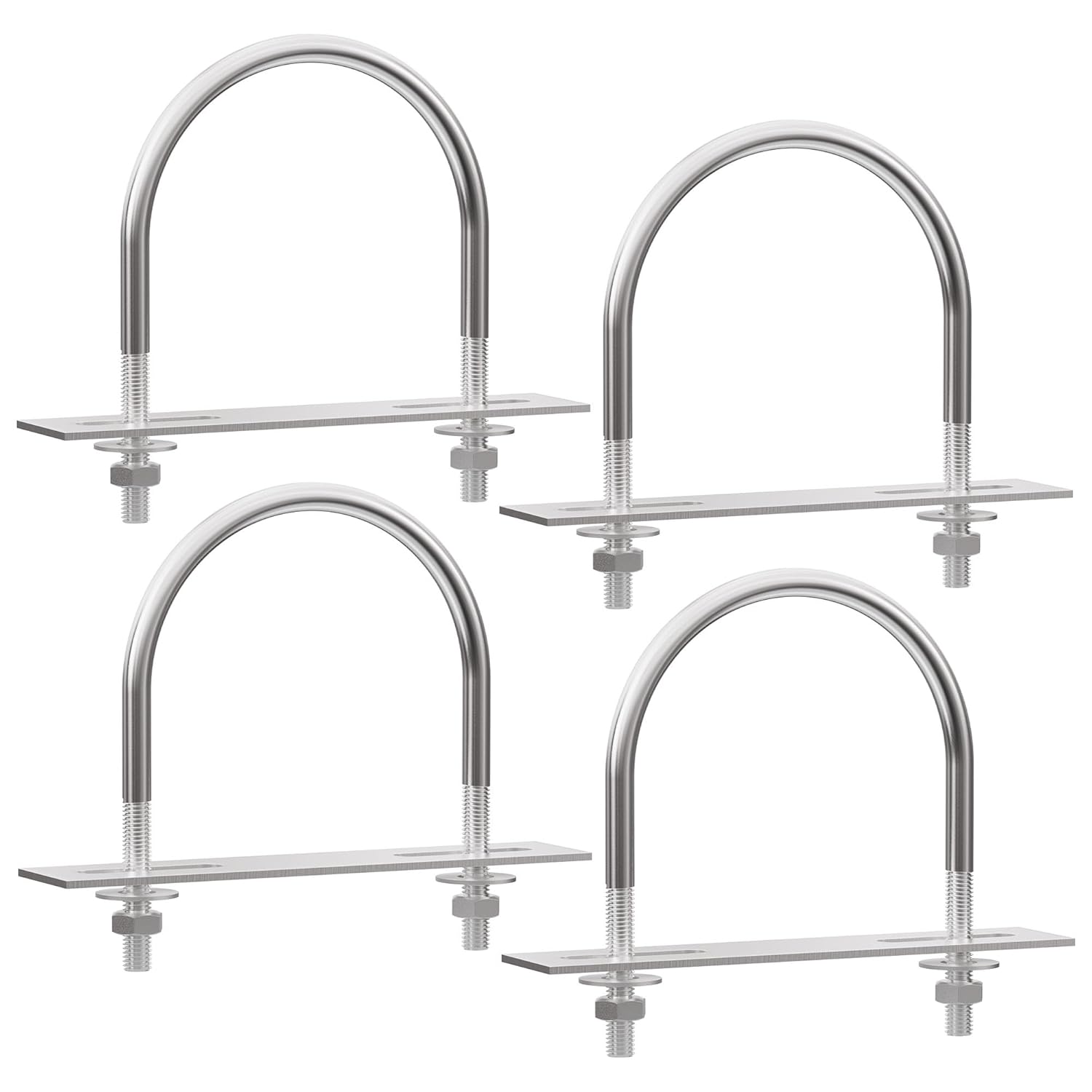 4 Sets 304 Stainless Steel Round Bend U-Bolts 4.02"(102mm) Inner Width 5.35"(136mm) Length M10 with Nuts, Frame Plate, Washers, Accessories for Boat Trailer Axle Sailboat Trailer