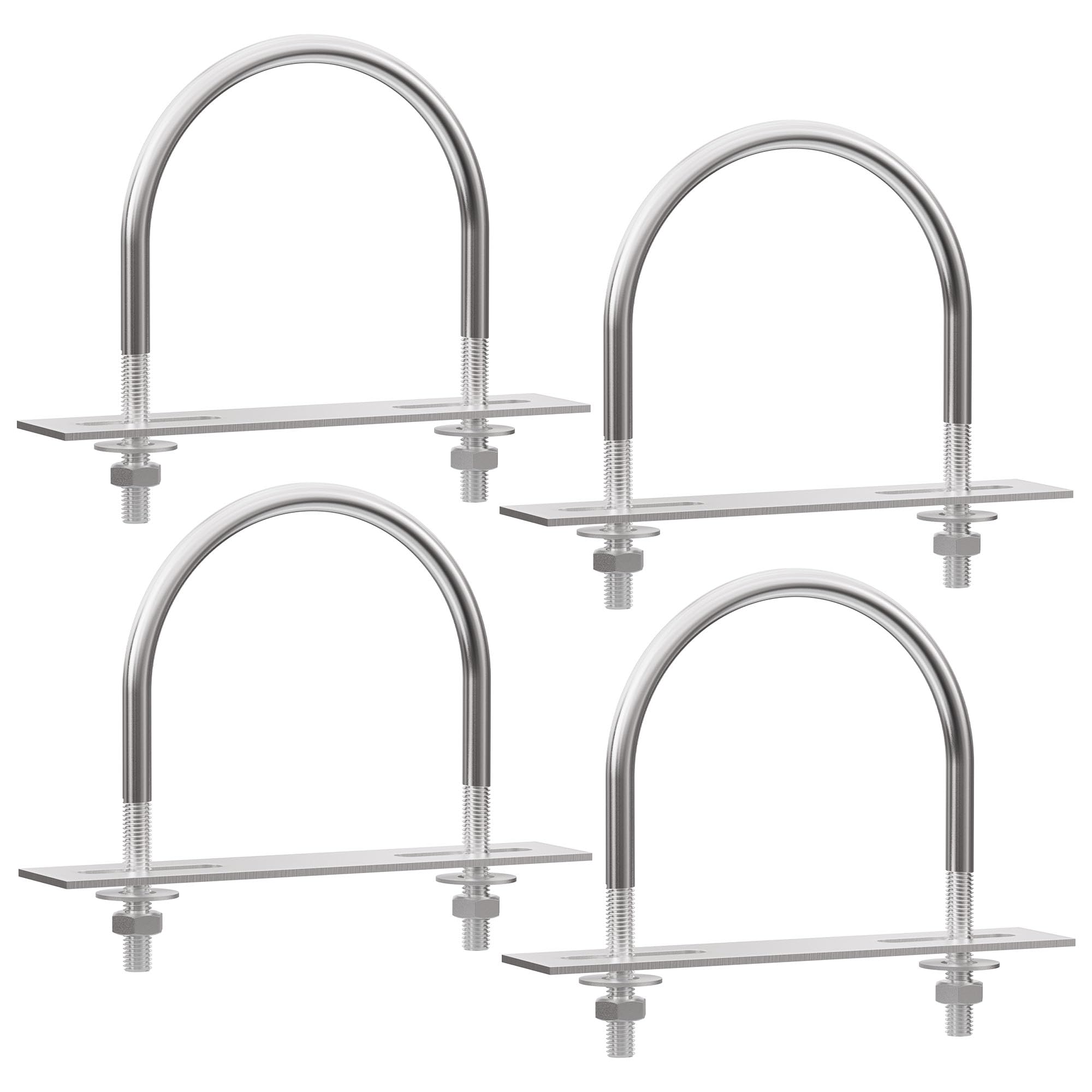 FOCMKEAS 4 Sets 304 Stainless Steel Round Bend U-Bolts 1.5"(38mm) Inner Width 2.56"(65mm) Length M8 with Nuts, Frame Plate, Washers, Accessories for