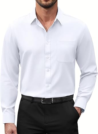 Mens Dress Shirts Long Sleeve Stretch Regular Fit Button Down Shirt