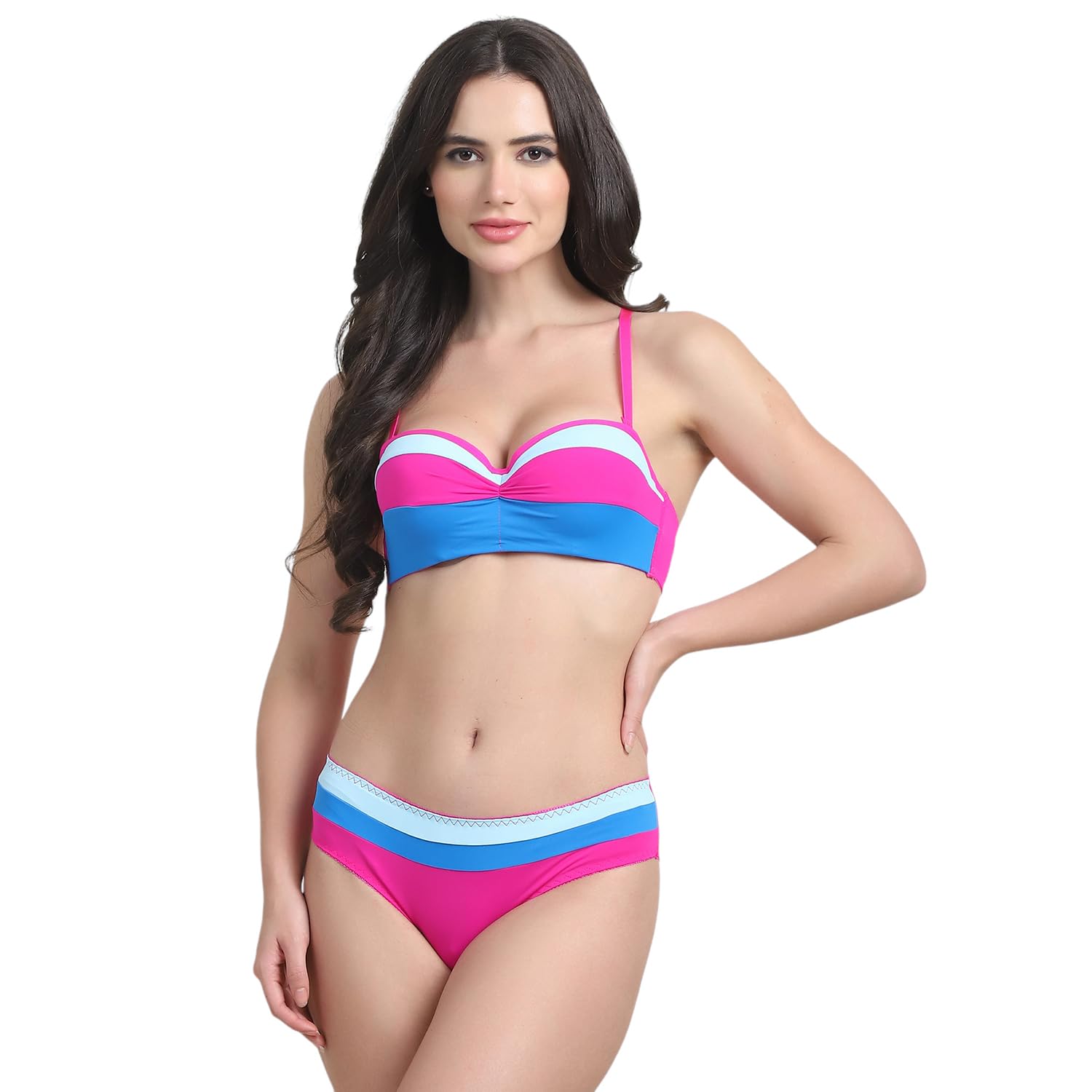 quttos PrettyCat Lightly Padded Colorblock Sexy Balconette Bra with Matching Panty Set-picture-18