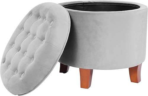 Miniatura 8 de Homepop Home Decor | Upholstered Round Velvet Tufted Foot Rest Ottoman | Ottoman with Storage for Living Room & Bedroom | Decorative Home Furniture,