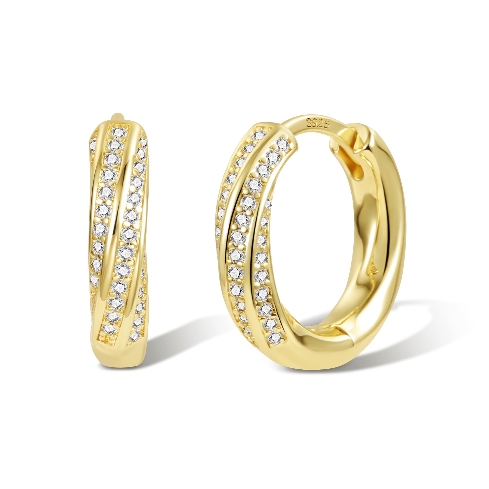 ASH'S CHOICEHoop Earrings for Women, 925 Sterling Silver Hoop Earring mit AAA+ Zircon Diamond Rhinestones Earrings, Small Cartilage Huggies Hoop Earring Shiny Cute Twist Oval Hoop Earrings for Women