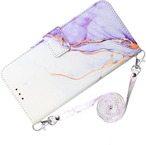 Miniatura 3 de ONV Wallet Case for Xiaomi Mi 12 Ultra - Long Neck Lanyard Marble Painted Stand Card Slot Leather Flip Case + TPU Inner Shell Cover for Xiaomi Mi 12