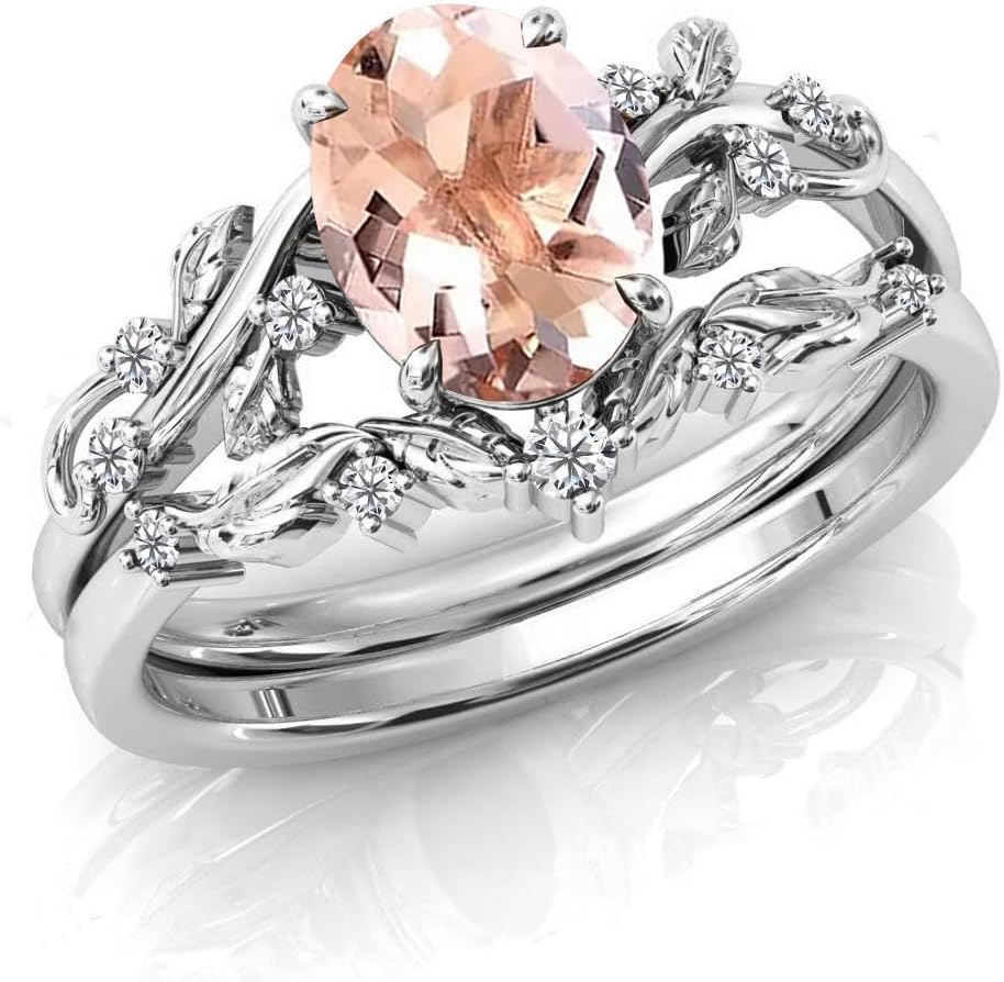 2CT Birthstone Ring Set 925 Sterling Silver Birthstones Engagement Ring for Women Leaf Design Moissanite/Moonstone/Opal Gemstone Ring Set Birthday Mother's Day Jewelry for Mom Girlfriend Wife - Image 2