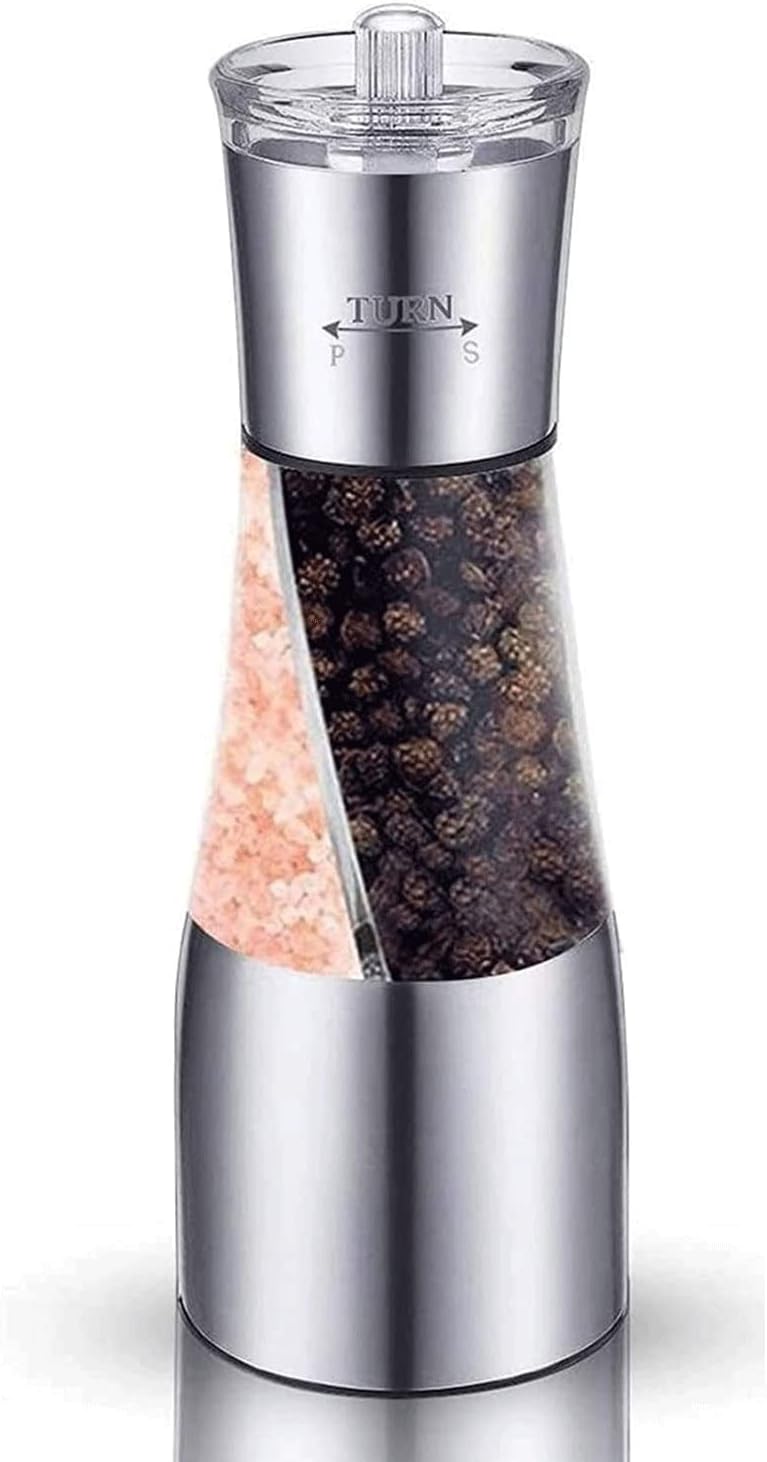 Salt and Pepper Grinder Set -2 in 1 Stainless Steel Mills Manual Salt Pepper Mill Seasoning Kitchen Tools Pepper Grinder Grinding