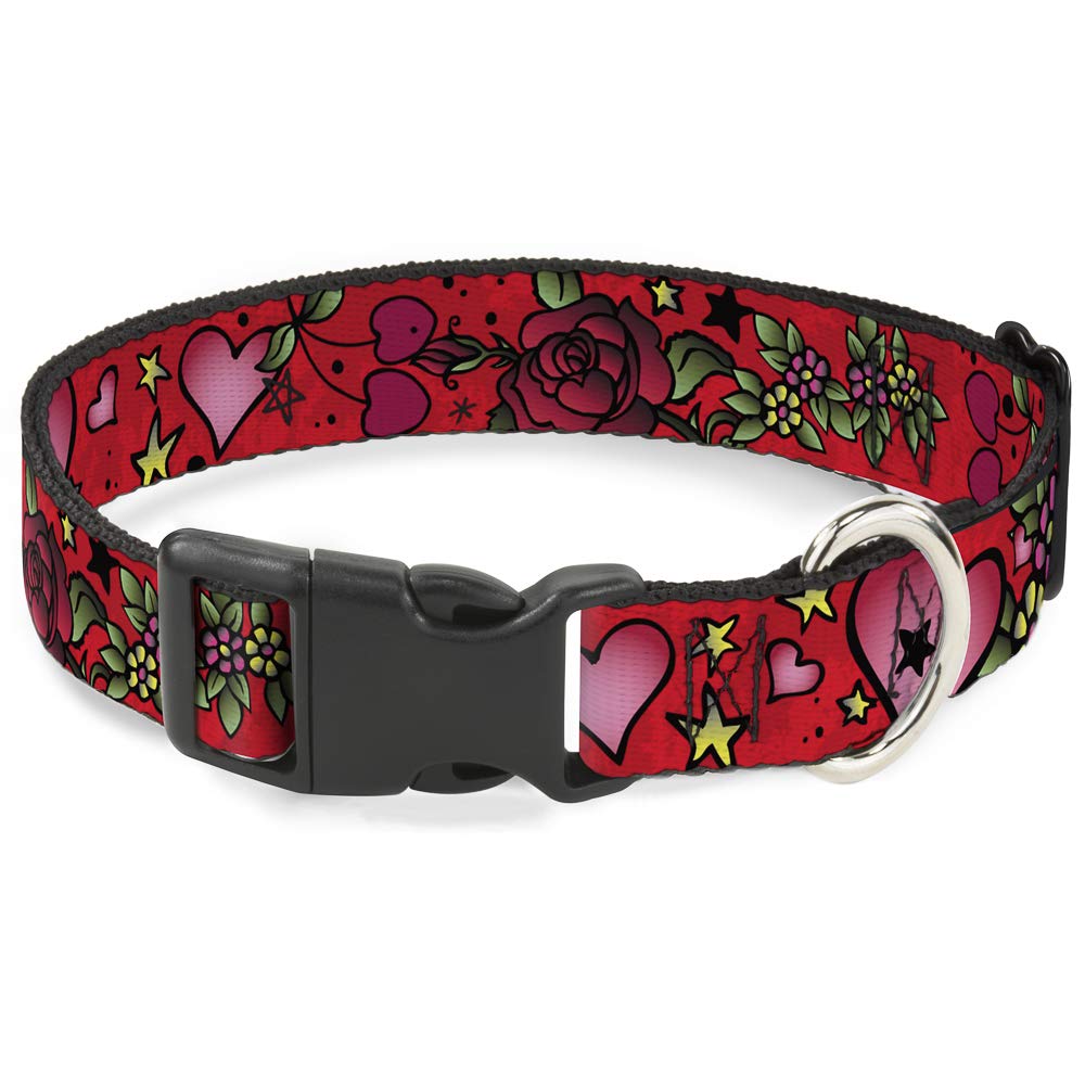 Collar de perro rojo de 6 a 9 pulgadas Buckle Down ajustable con clip de plástico mini