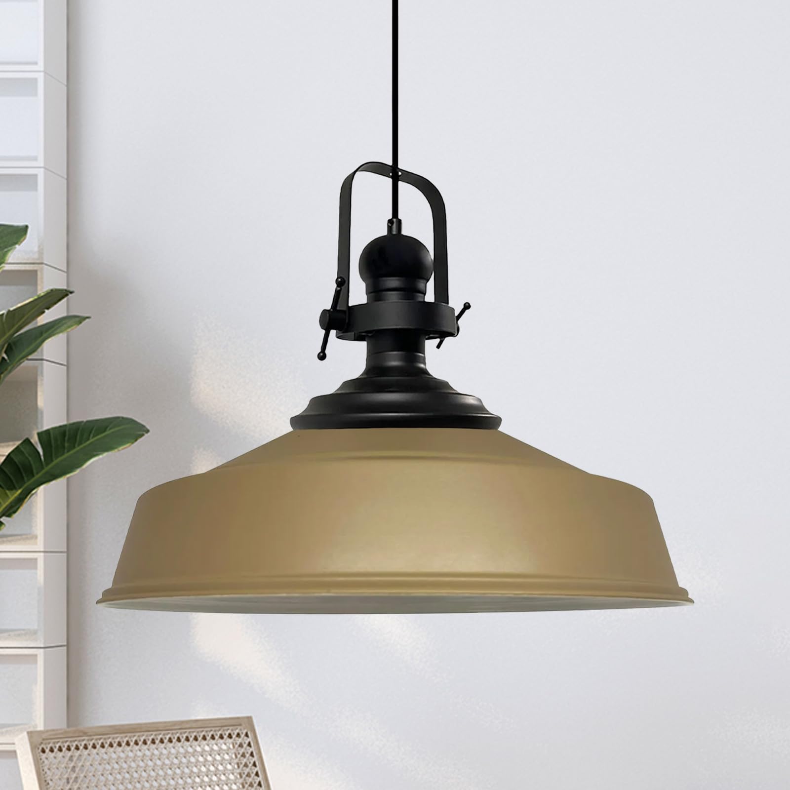 Bamyum Beige 1 Asletl Hanging Lamp Industrial Pendant Light, 40 Cm Lamp Shades, Modern Metal Kitchen Island Lights, E27 Pendant Lamp For Living Room And Dining Room, Beige Pendant Light