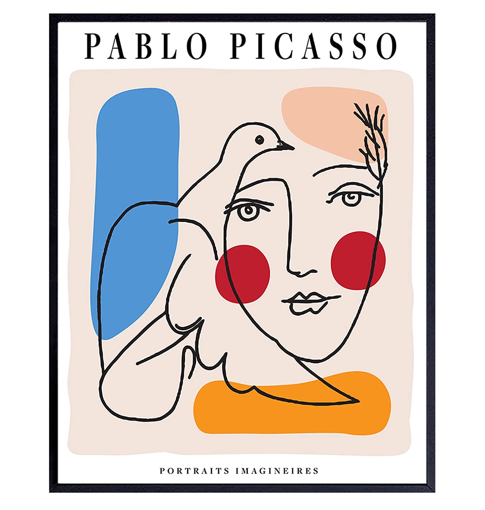 Pablo Picasso Wall Art & Decor Poster - 8x10 Abstract Mid Century Modern Contemporary Wall Art - Minimalist Museum Poster - Gallery Artwork - Dove of Peace Picture - Living Room, Bedroom, Home Office