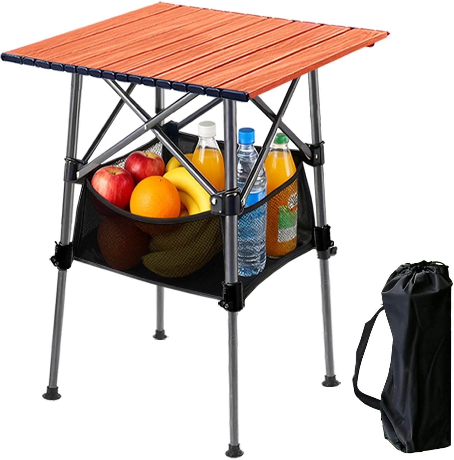 Foldable Camping Table with Adjustable Height Roll-Up Outdoor Table with Storage Basket, Portable Table Carry Bags, Great for Camping, Tailgating, Grilling, Fishing, BBQ & Beach Parties