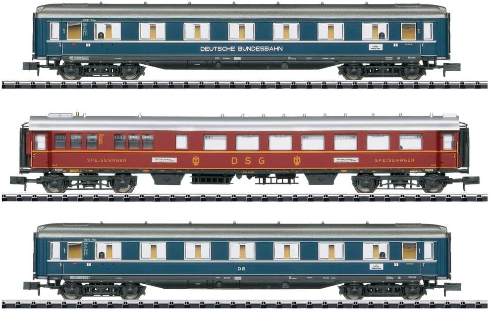 MiniTrix 18259 N Set of 3 Passenger Cars F-Zug F41 Senator of the DB 1st Class A4üe, ABü-38, Dining Car WR4ü Set of 3