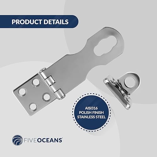 Miniatura 5 de Five Oceans Marine Door Lock Hasp Latch, Safety Lock Clasp Latch for All Doors, AISI316 Stainless Steel, 2 Positions 90 Degrees and 180 Degrees