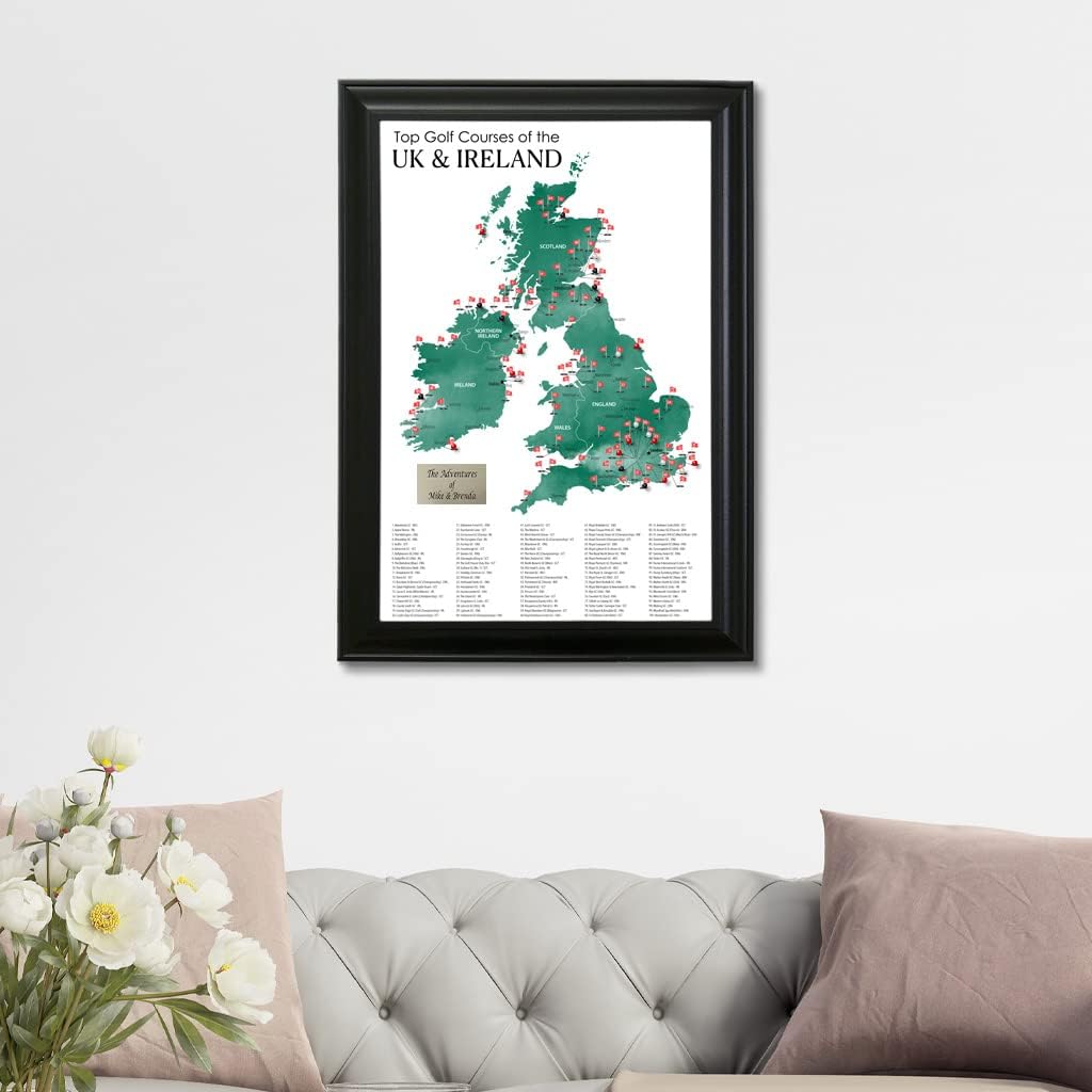 UK & Ireland Golf Courses Push Pin Map - Track Your UK & Ireland Golf Travels - Black Frame