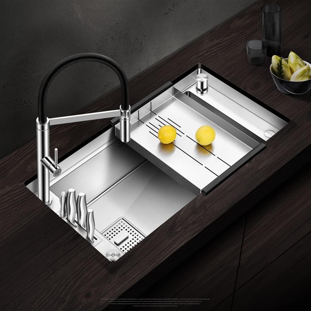 LMMDDP Kitchen 304 Stainless Steel Handmade Sink Large Single-slot Ladder-type Under-counter Washing Dish Middle Plate : Industrial & Scientific