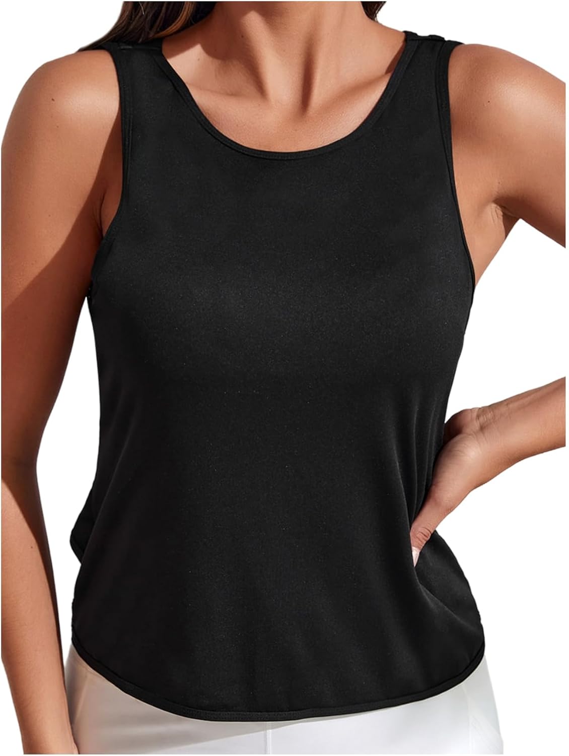 OYOANGLE Women's Sleeveless Gym Tops Racerback Mesh Sheer Athletic Tank Top Workout Shirts - Image 6