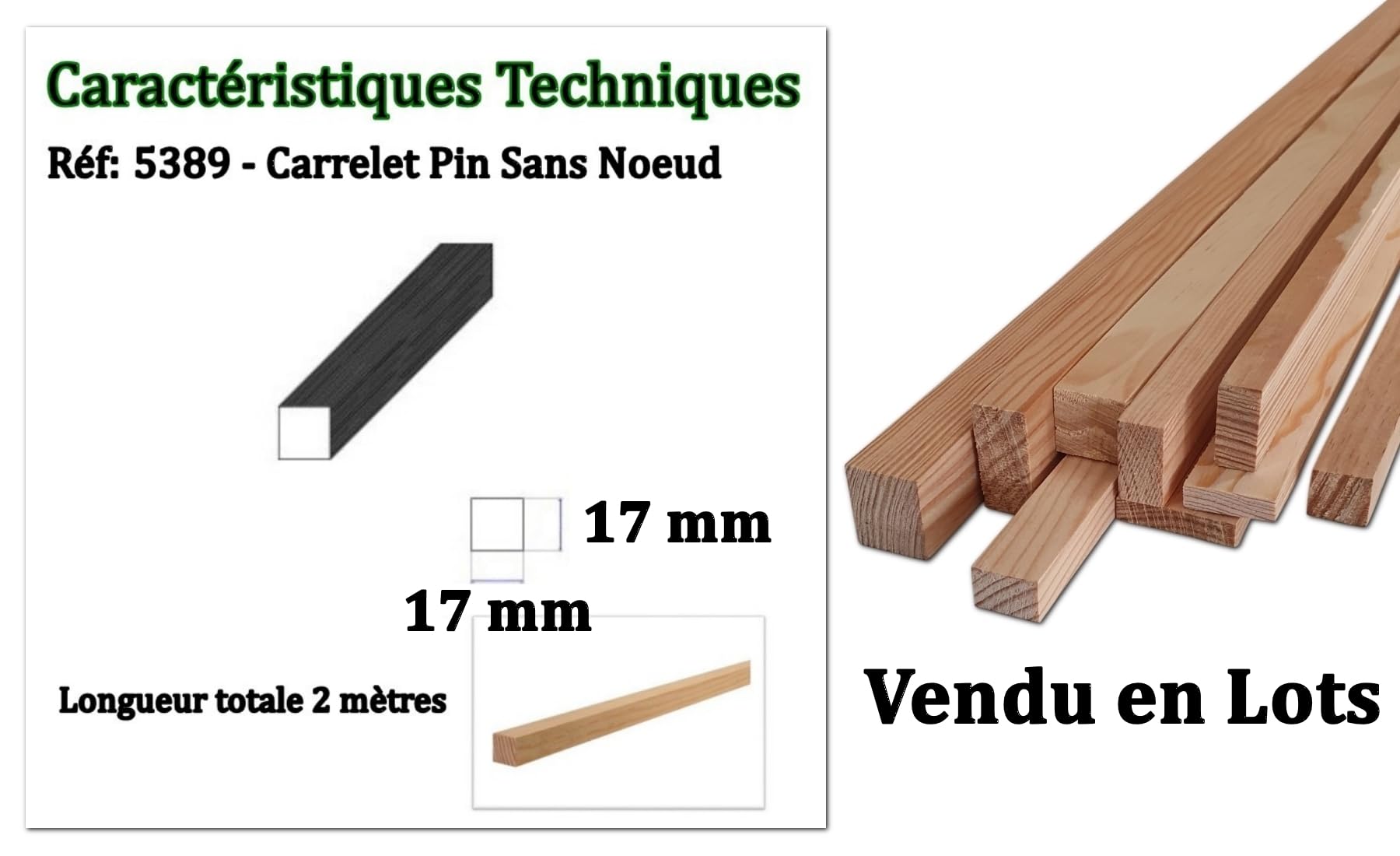 MadeInNature - Juego de borlas, madera maciza, pino, sin nudos y cepillados, borlas, longitud de 2 metros, modelo y tamaño a elegir (ref. 5389 talla 18 x 18 mm, juego de 4 tazas)