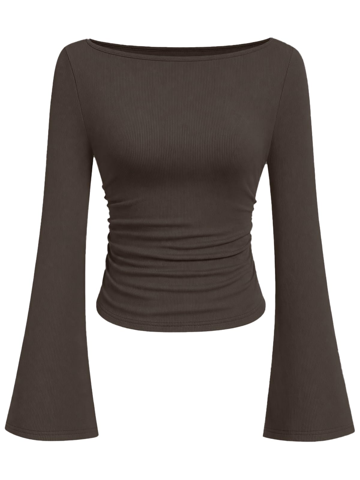 Langarmshirt Damen Elegant Party Y2K Top Longsleeve T Shirt | Figurbetontes Longsleeve mit Carmen-Ausschnitt und Glockenärmeln für Party Date und Alltag