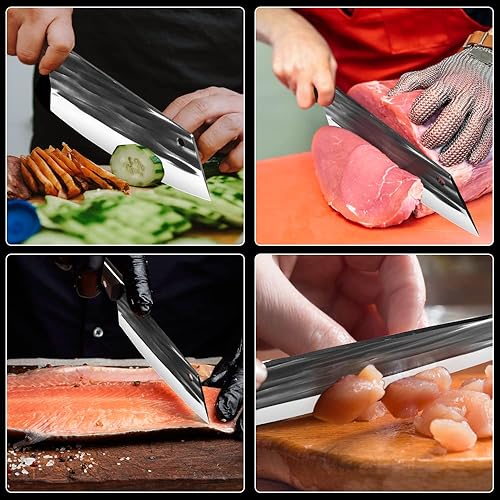 Miniatura 6 de 5Cr15 Stianless Steel Chef Knives Forging Hammer Finished Blade Kitchen Butcher Knife Meat Vegetable Chopping Knife for HomeRestaurant 75 Inch