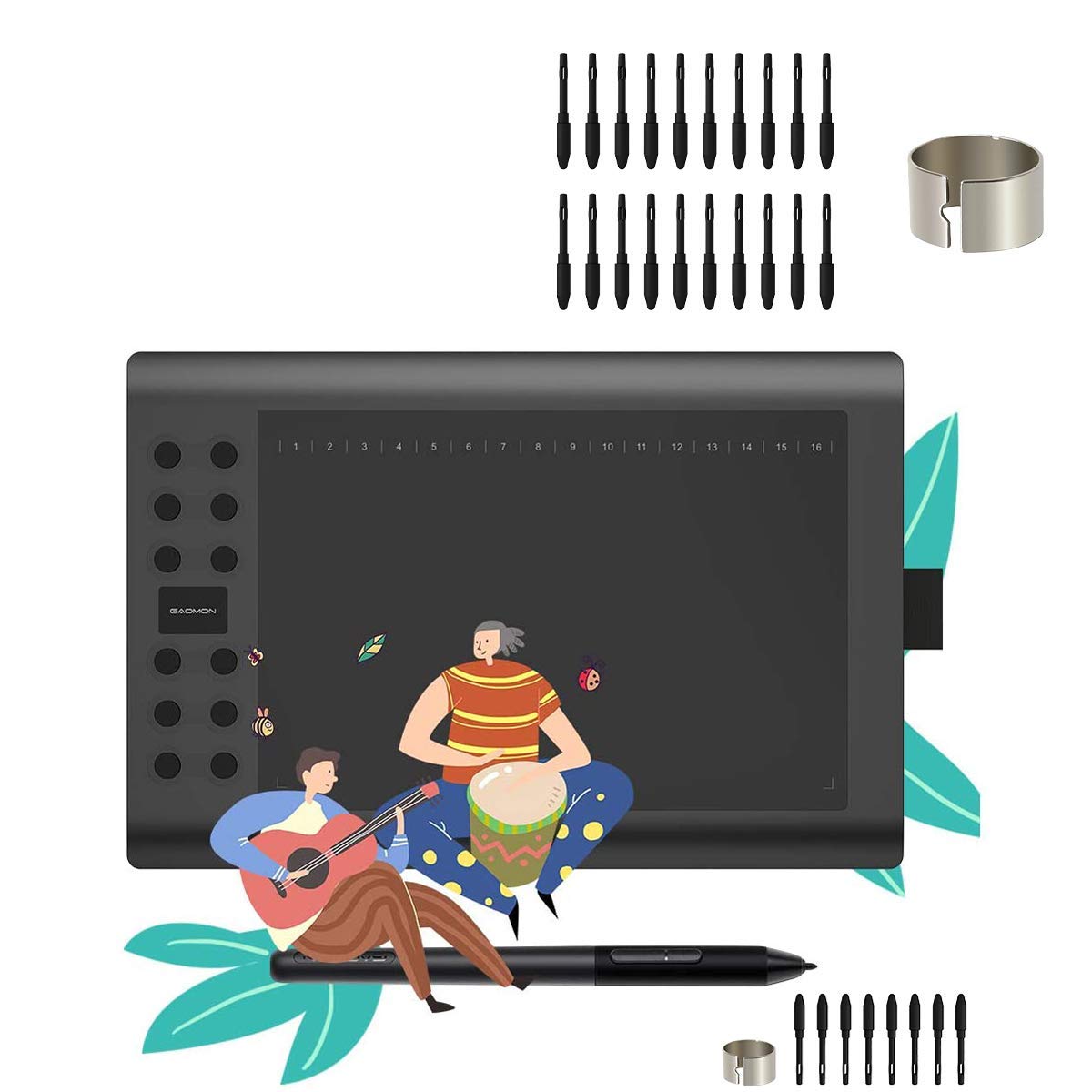 GAOMON M106K PRO Pen Tablet & 20 Pen Nibs- 10'' Tilt-Support Graphics Drawing Tablet for Digital Dra
