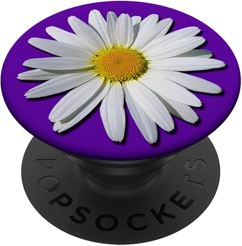 Flores amarillas Margarita fondo púrpura PopSockets PopGrip agarre intercambiable para teléfonos y tabletas