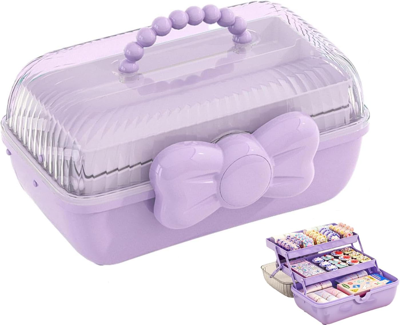 Hair Accessories Organizer Box, Three-Layer Organizer Craft Hair Bow Storage Box Multipurpose Jewelry Organiser Case for Sewing Supplies, Makeup (#2)