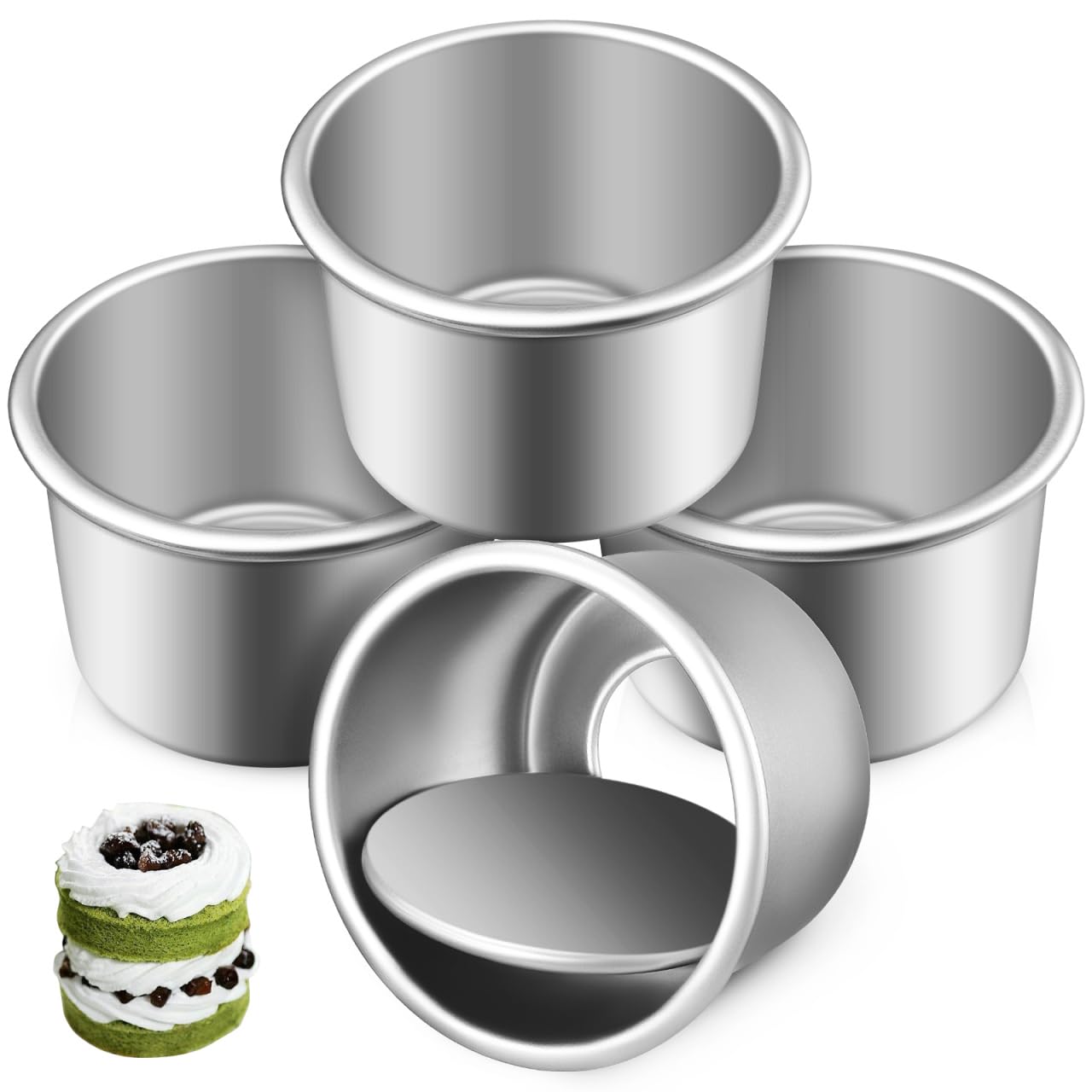 MAGICLULU 4 Pcs Round Mini Cake Pans Small Round Pan X4 3x3in 4× Number Loose Base Shape Silver