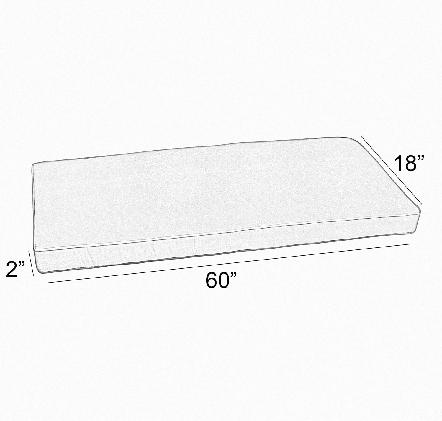 Sunbrella Corded Bench Cushion, 60 in x 18 in x 2 in, Canvas Bay gray 60 in W x 18 in D Canvas Bay Brown