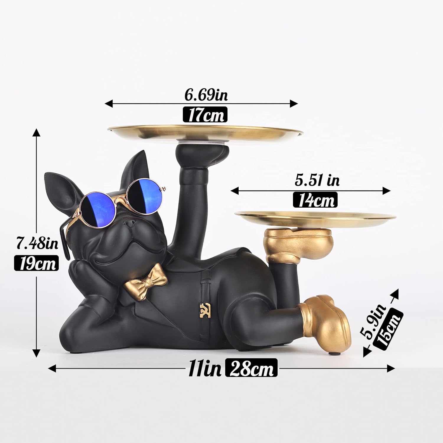 Bulldog Tray Statue - Bulldog Butler with Storage Tray for Entryway Key Holder, Ring Holder, Living Room Coffee Table Candy Dish, Modern Home Office Desktop Decor (Black)