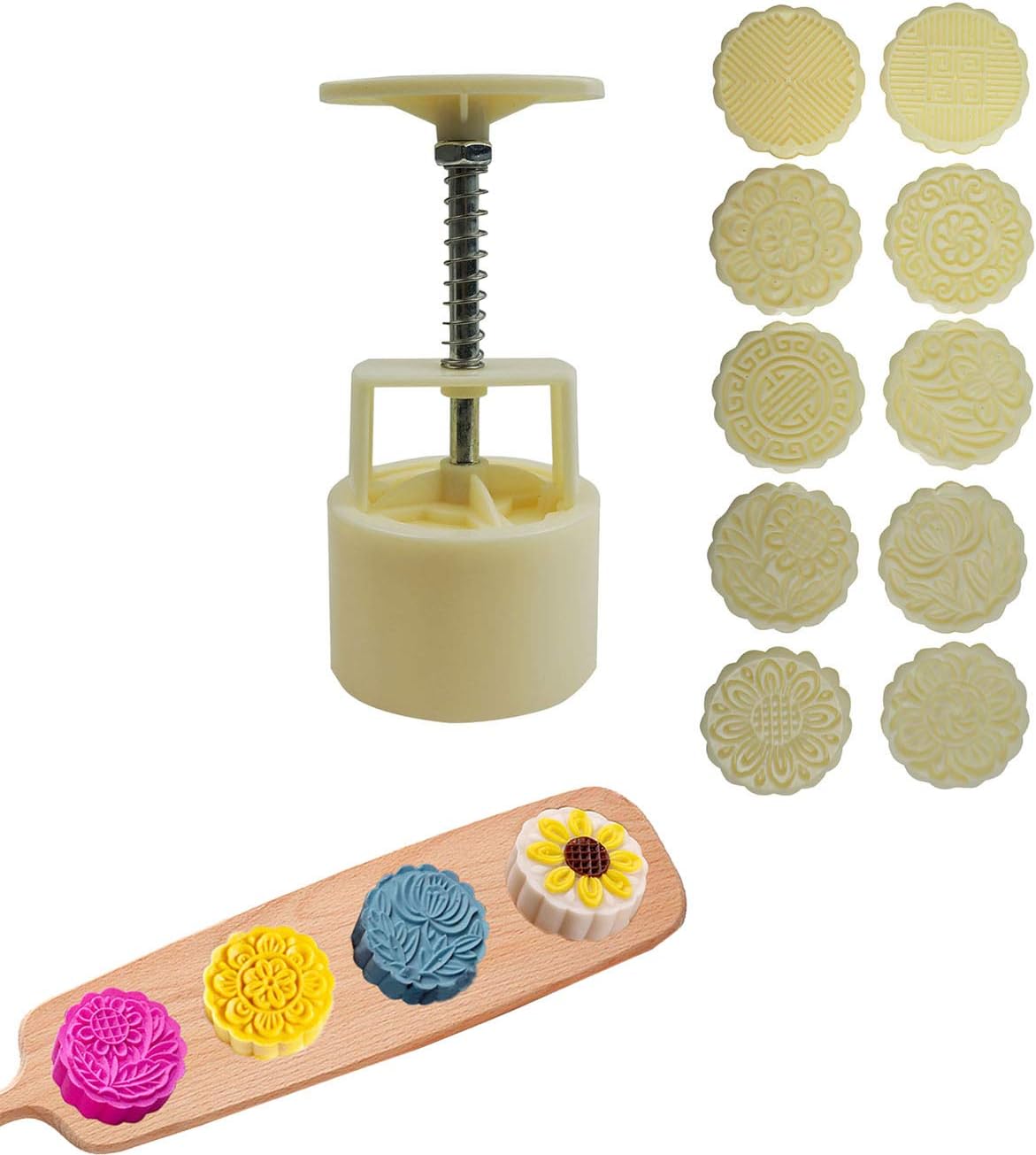 11 Pieces Bath Bomb Mold Set, Plastic Bath Bomb Press Machine with 10 Stamps, Large DIY Moon Bath Bombs Maker Tool Shapes Kits - for Crafting Handmade Spa Fizzy Bath Bombs, Moon Cake