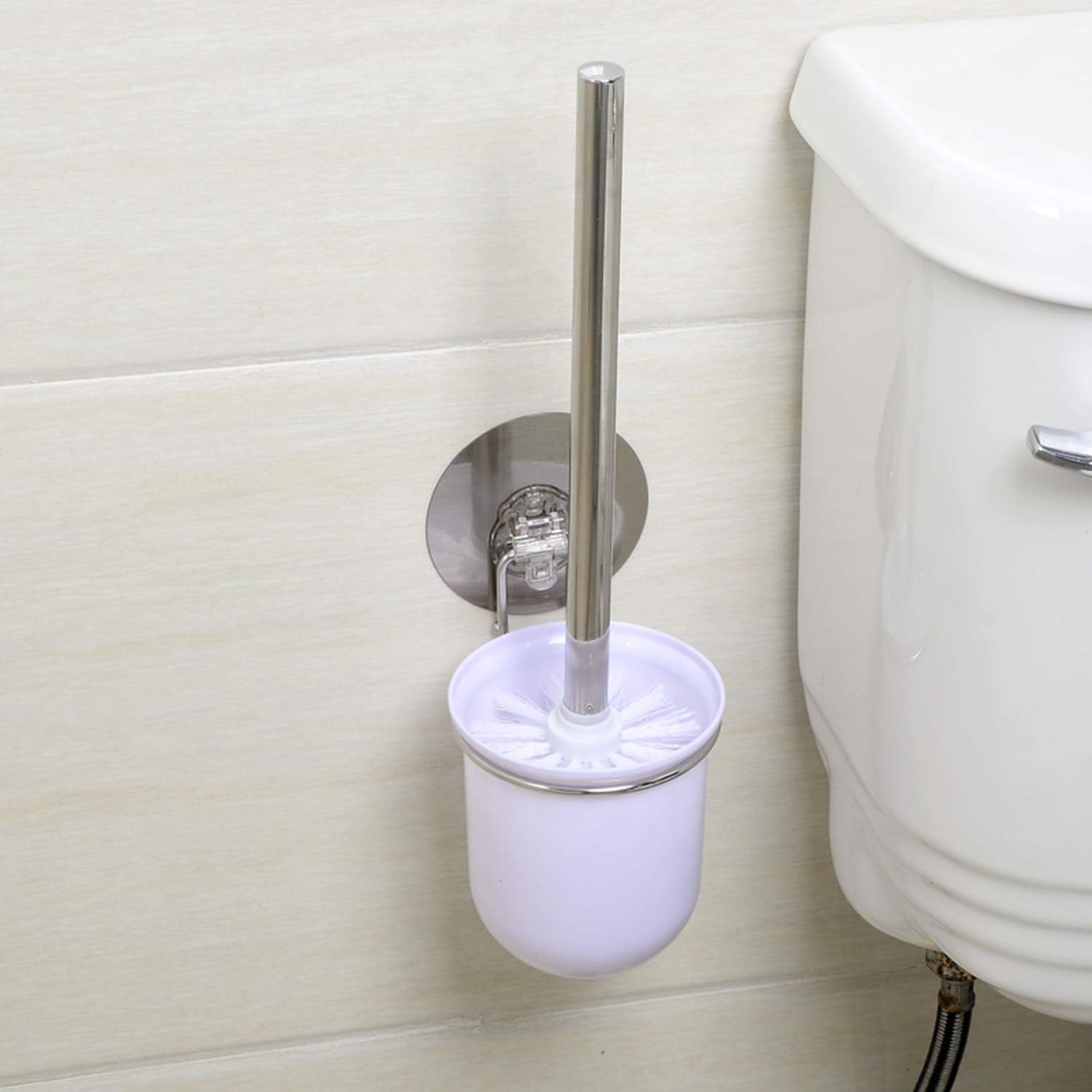 HOKIPO LT-82711 Magic Sticker Series Self Adhesive Wall Mounted Toilet Brush for Cleaning with Holder