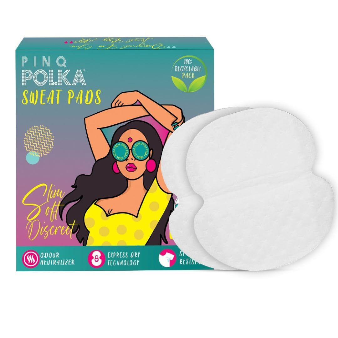 PINQ POLKA Sweat Pads For Underarms For Women & Men | Armpit pads| Prevents Stains |Absorbs Sweat & Unpleasant Odour | Breathable - 14 Pcs