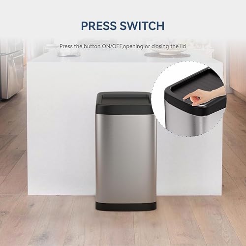 Miniatura 4 de ELLO&ALLO Bote de basura de cocina de 13 galones con tapa enrollable, sensor de movimiento automático sin contacto, cubo de basura rectangular,